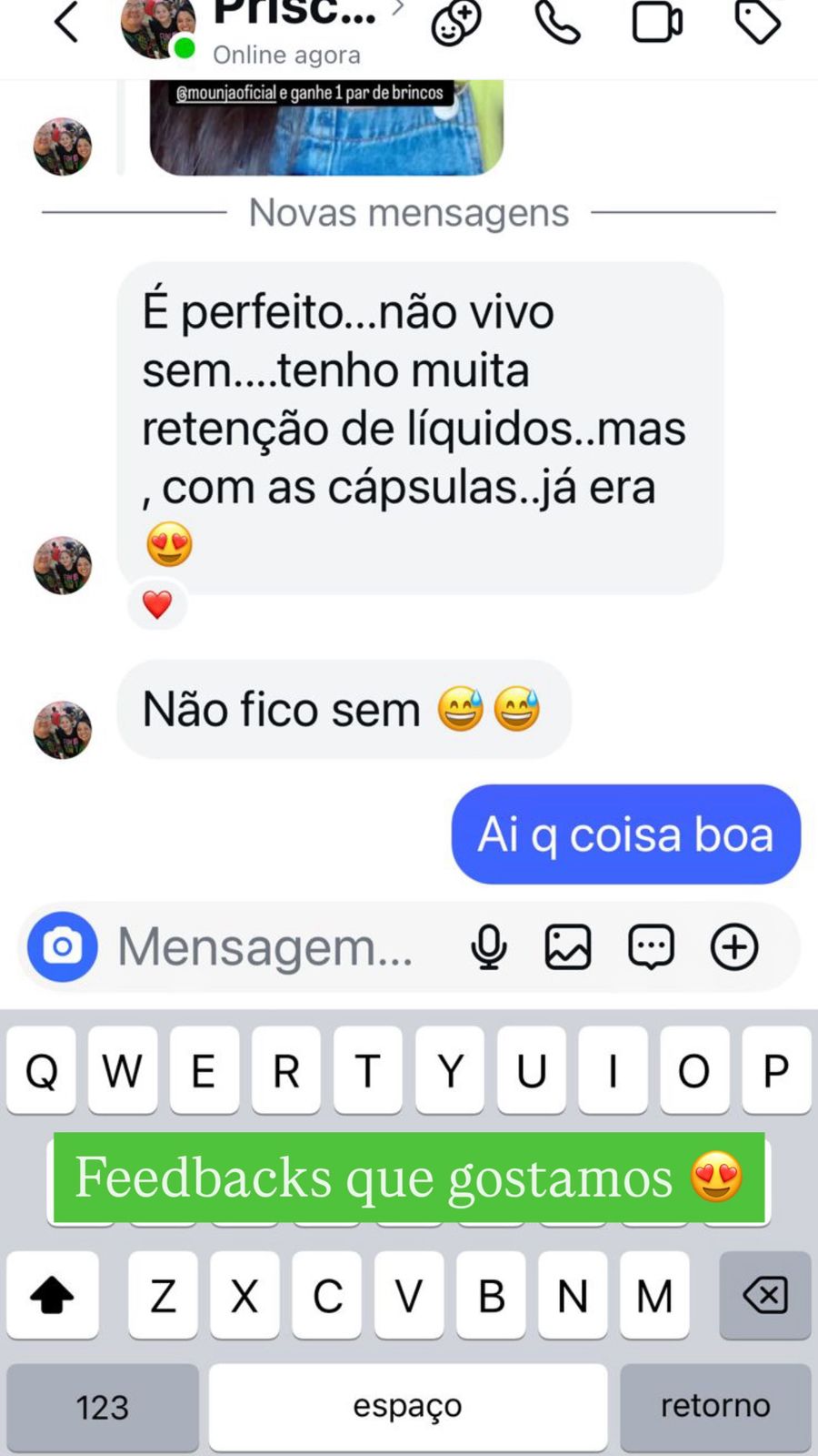 Feedback positivo de cliente sobre o produto de emagrecimento